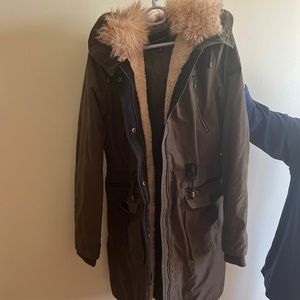 Lucky Brand Army Green Khaki Faux Fur Parka Jacket US women’s Medium